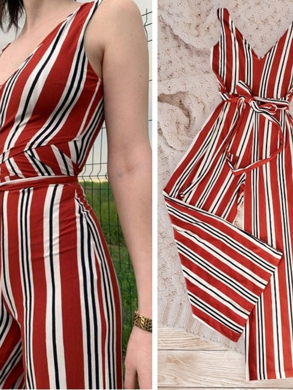 Bershka Europe Imported Striped V neck Tie Waist Romper- Large- NWOT